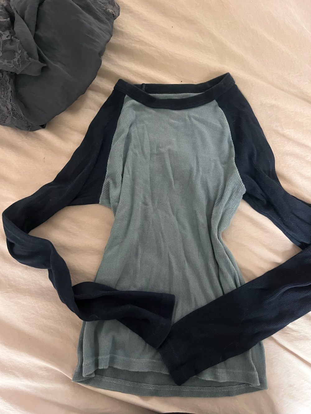 Brandy Women's Ribbed Long-Sleeve Top in Sage and Navy
